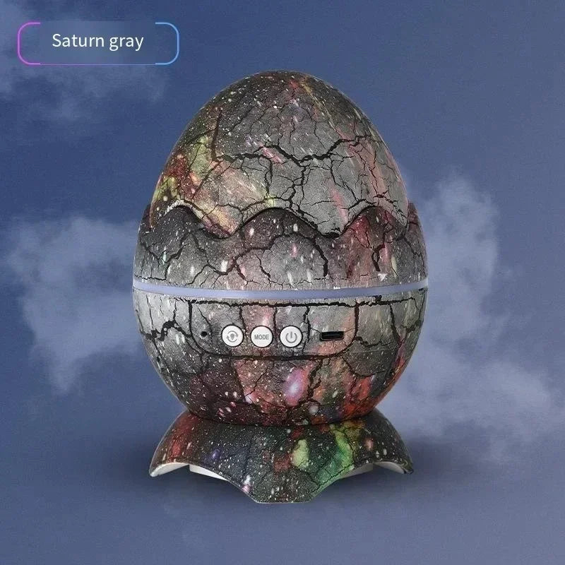 Egg-shaped device with cracked texture on a blue background