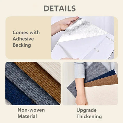 Product details including adhesive backing, non-woven material, and upgrade thickening.