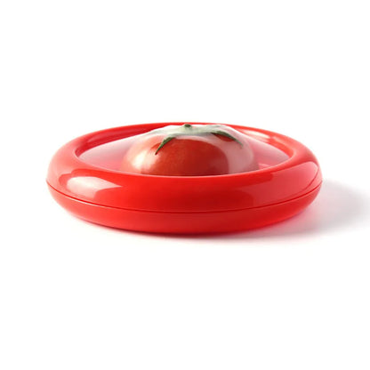 Red container with a transparent lid on a white background