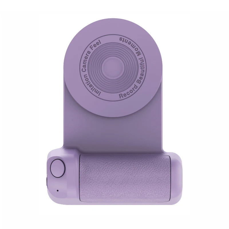 Purple camera lens cover with text on a white background