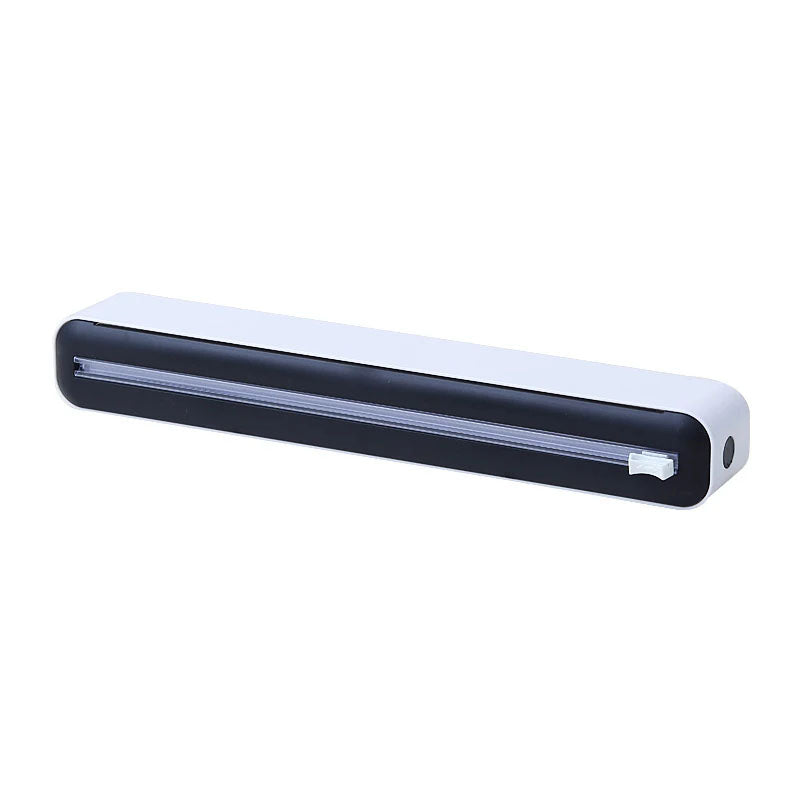 Black and white LED strip light on a white background