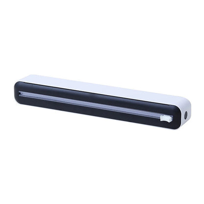 Black and white LED strip light on a white background