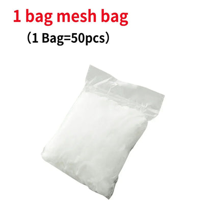 White mesh bag with text indicating quantity on a white background