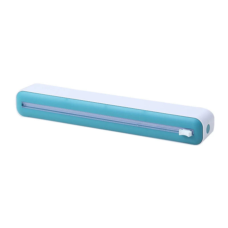 Turquoise and white LED strip light on a white background
