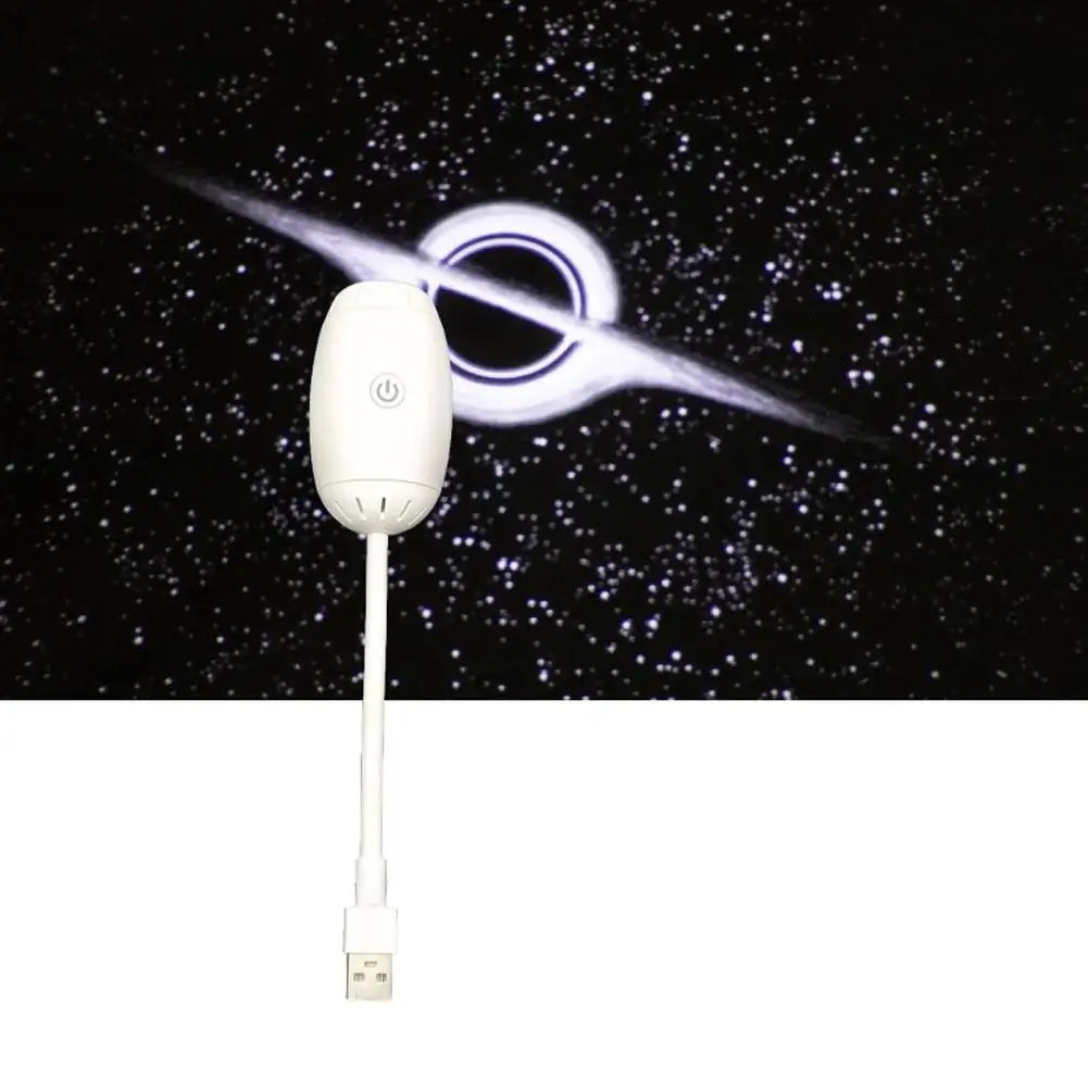 White USB device with cable against a space-themed background