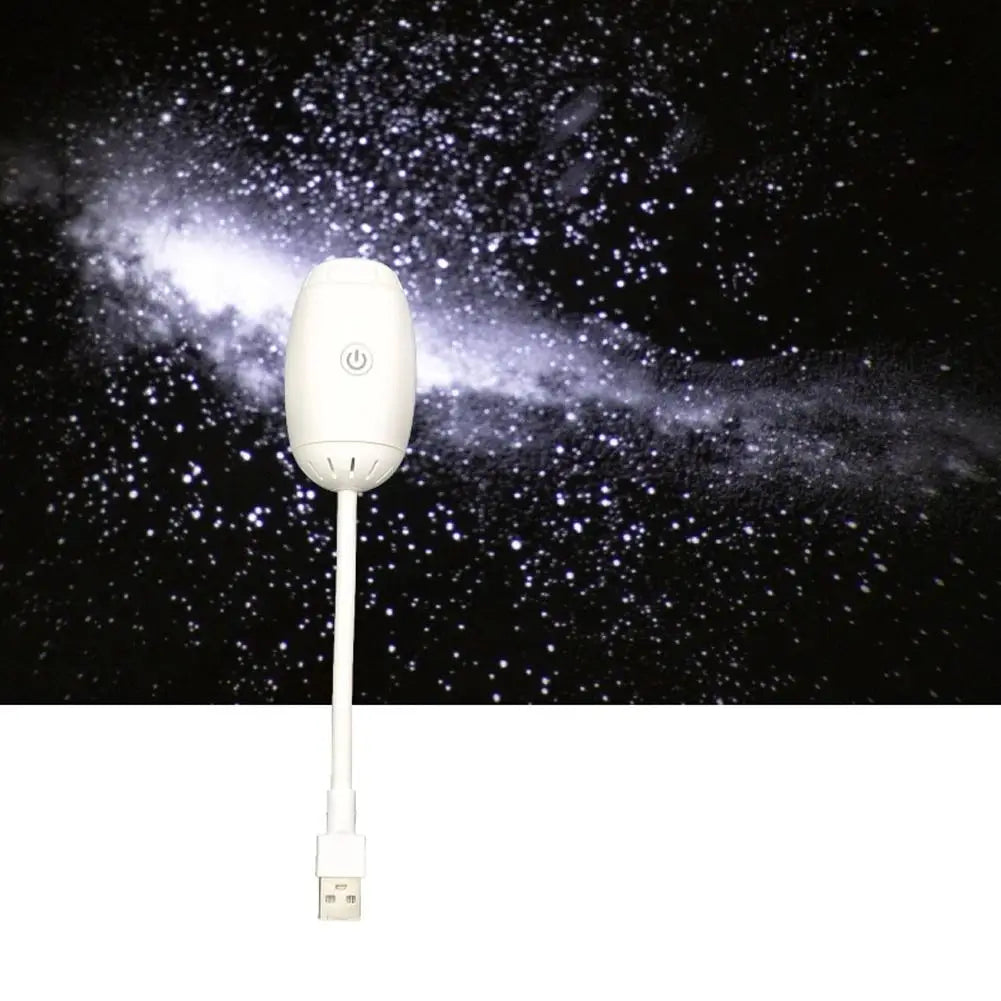 White USB light with cable against a starry night sky background