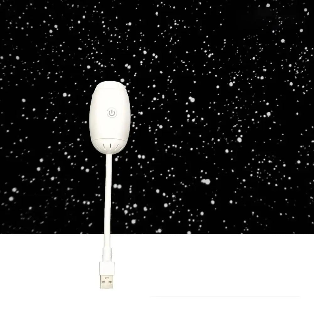 White USB light with power button on a black background with white dots