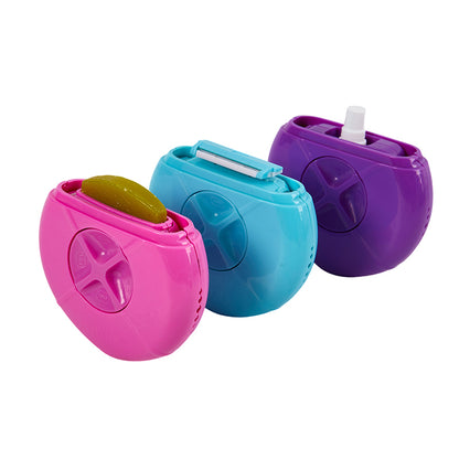 Three colorful plastic items on a white background