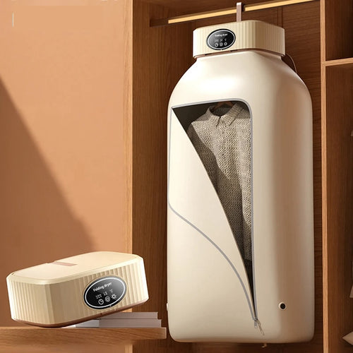 White electronic device with a mesh compartment on a wooden shelf