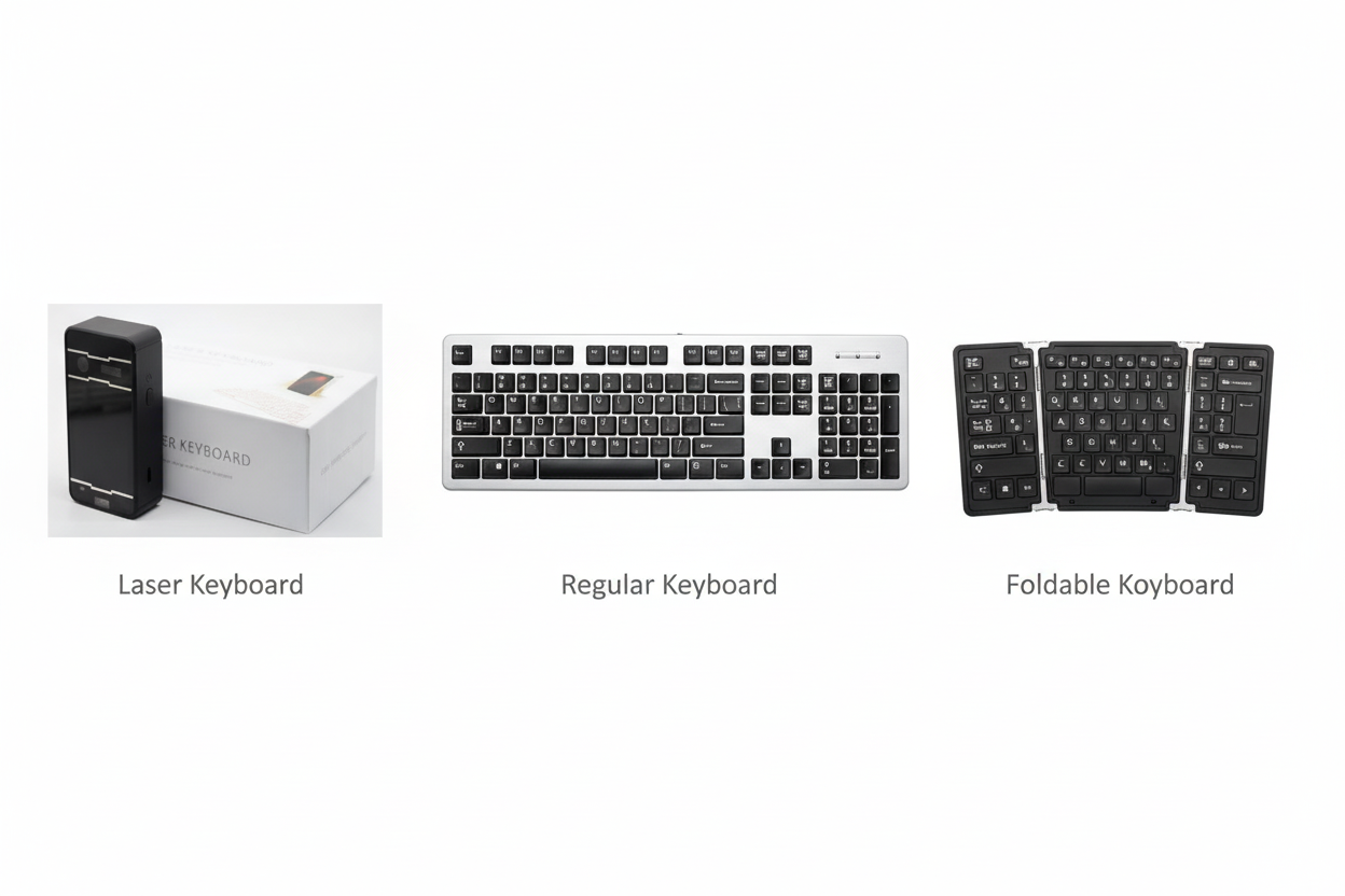 Our laser keyboard compared to regular and foldable keyboard.