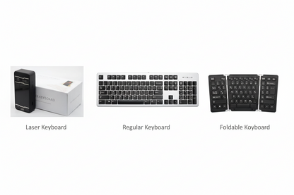Our laser keyboard compared to regular and foldable keyboard.