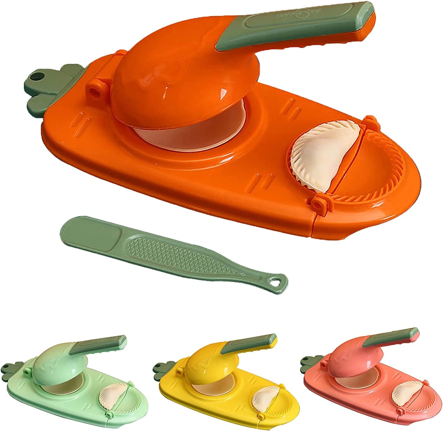 Multicolored kitchen tool with interchangeable parts on a white background