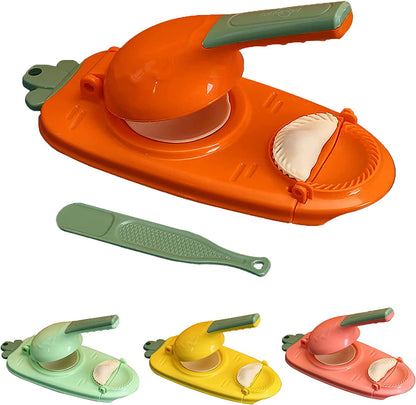 Multicolored kitchen tool with interchangeable parts on a white background