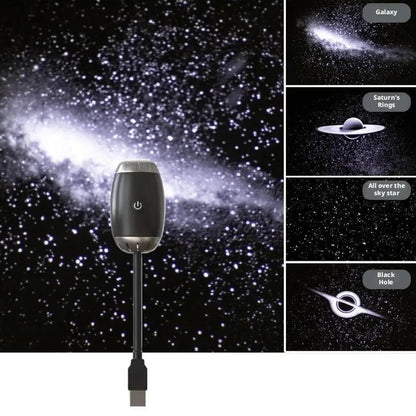 Starlight projector with options to select different celestial designs on a starry night sky background.
