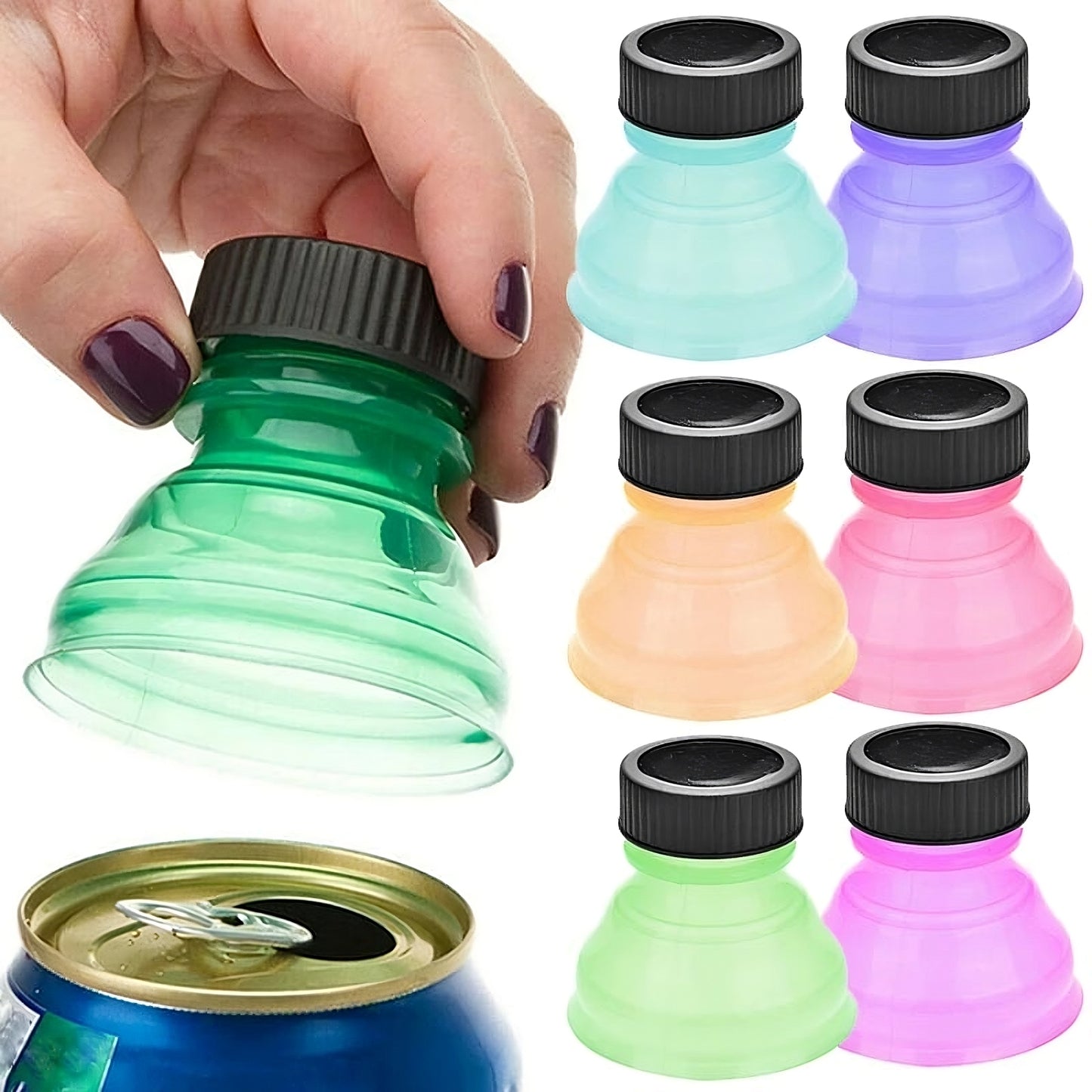 Collapsible water bottles in various colors with a hand holding one green bottle.