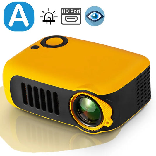 FlixeMatix in Yellow and black projector with icons indicating features on a white background