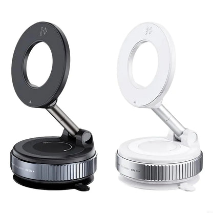 Two adjustable ring lights, one black and one white, on a white background.