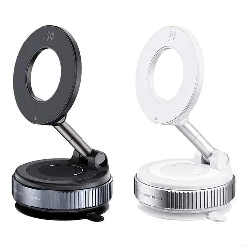Two adjustable ring lights, one black and one white, on a white background.