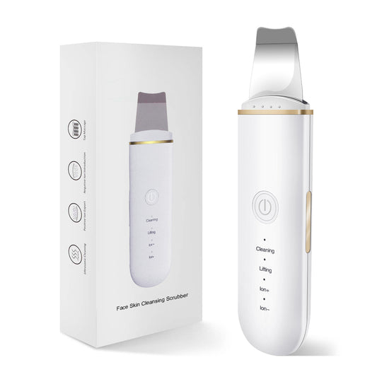 White face skin cleansing scrubber with packaging on a white background