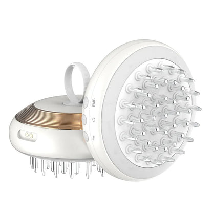 White scalp massager with bristles on a white background