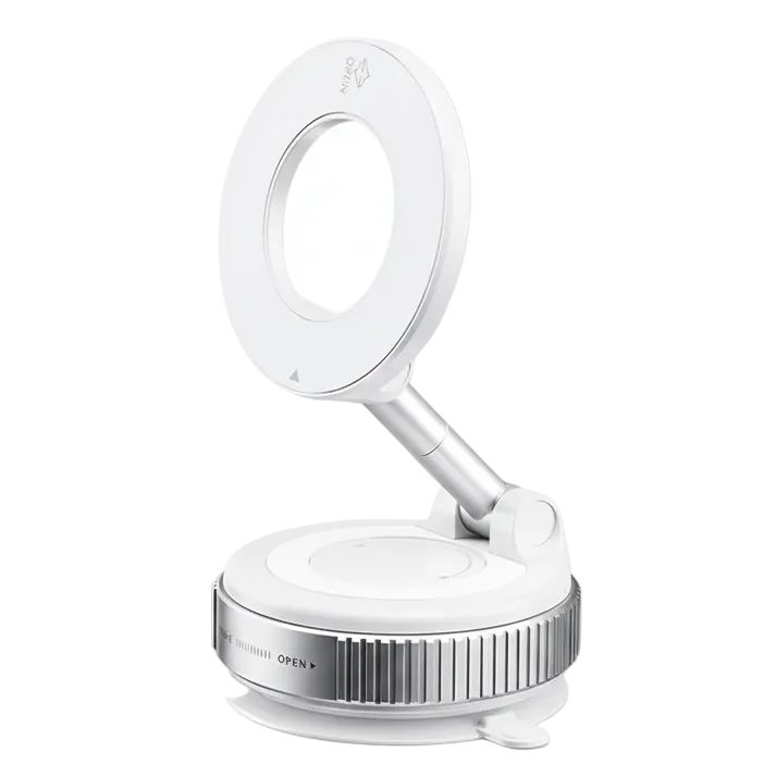 White magnifying lamp with adjustable arm on a white background