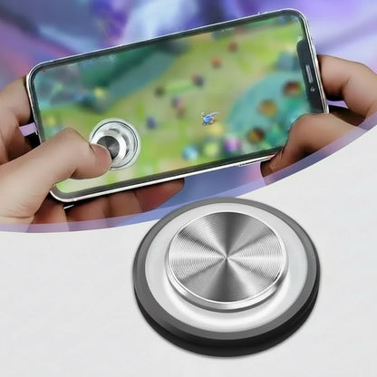 Round game joystick attached to a smartphone with additional joystick colors displayed below.