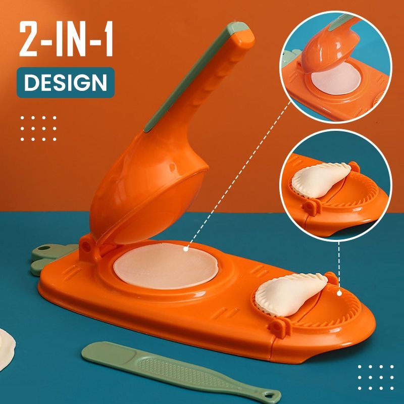 Orange 2-in-1 kitchen tool on a blue and orange background