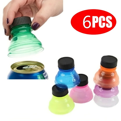 Set of six colorful bottle openers with a hand holding one, on a white background.