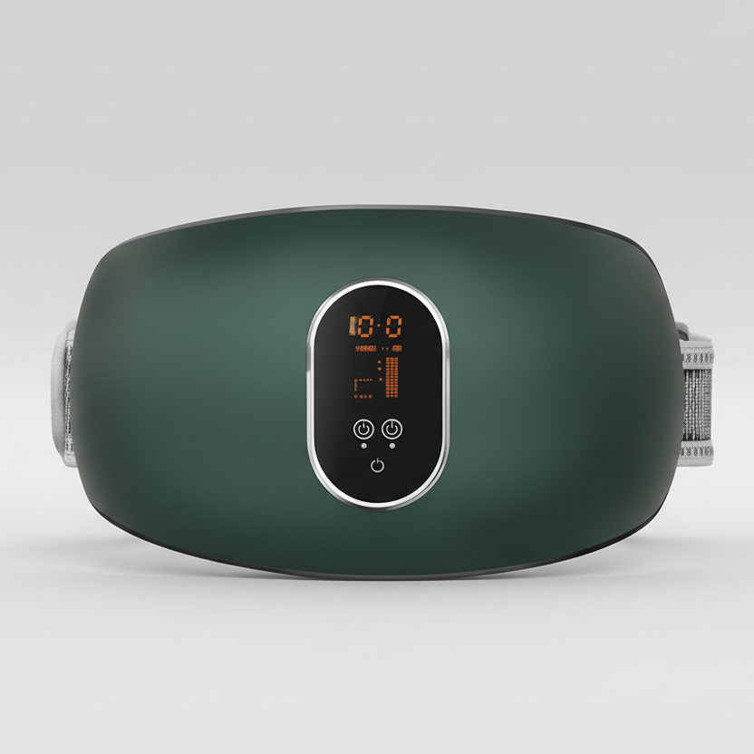 Green electronic device with digital display on a white background
