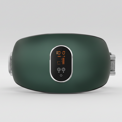 Green electronic device with digital display on a white background