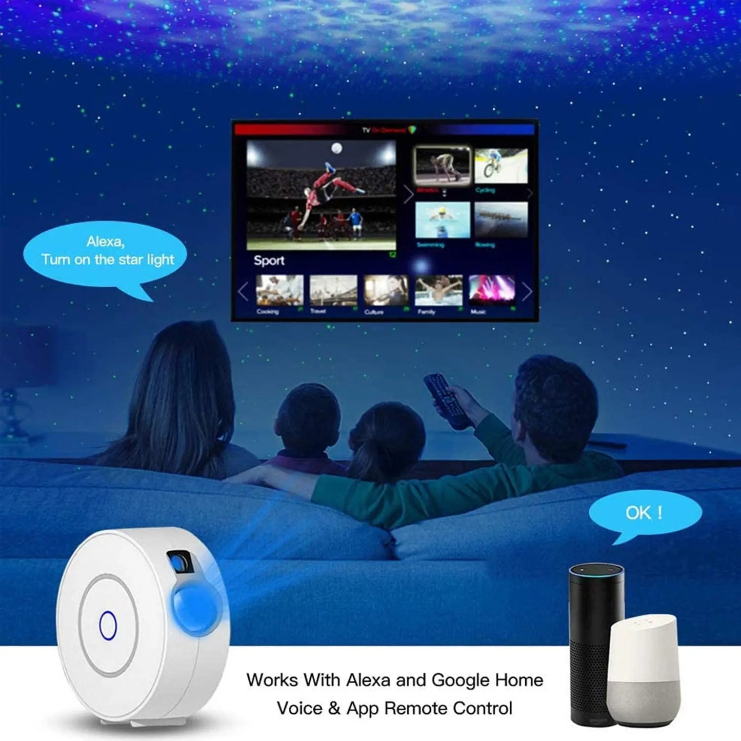 StellarGlow Smart WiFi Galaxy Projector | Tuya-Enabled App & Voice Control Aurora Night Light