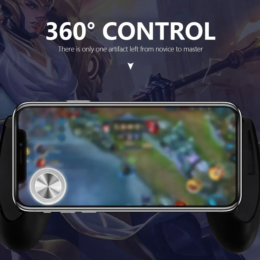 Hand holding a smartphone with a game displayed, featuring '360° Control' text.