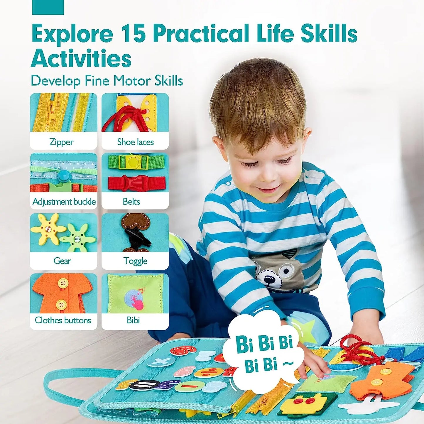 TinyTrek 8-Page Sensory Busy Book | Premium Toddler Fine Motor Skill Activity Board