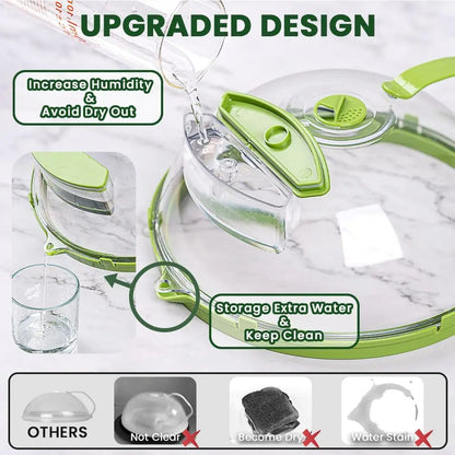 Green and clear humidifier with features highlighted on a white background