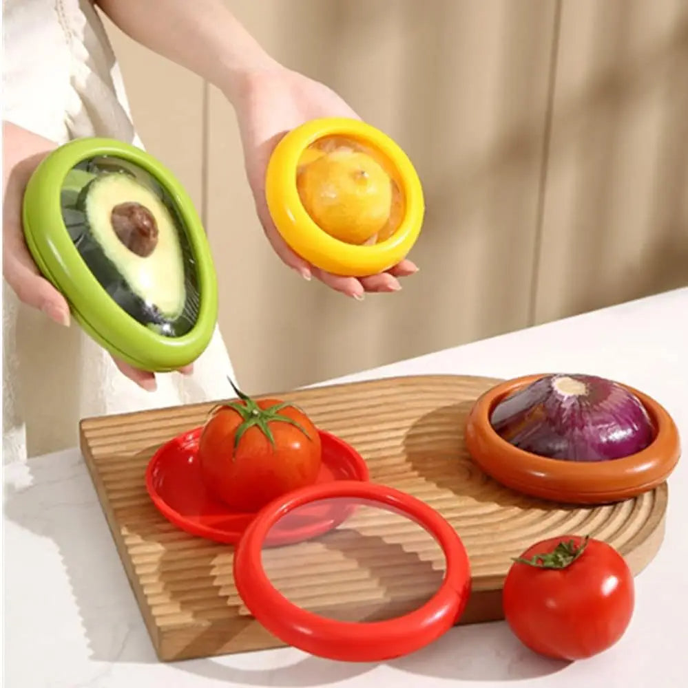 Colorful toy fruits and vegetables on a wooden board with a neutral background