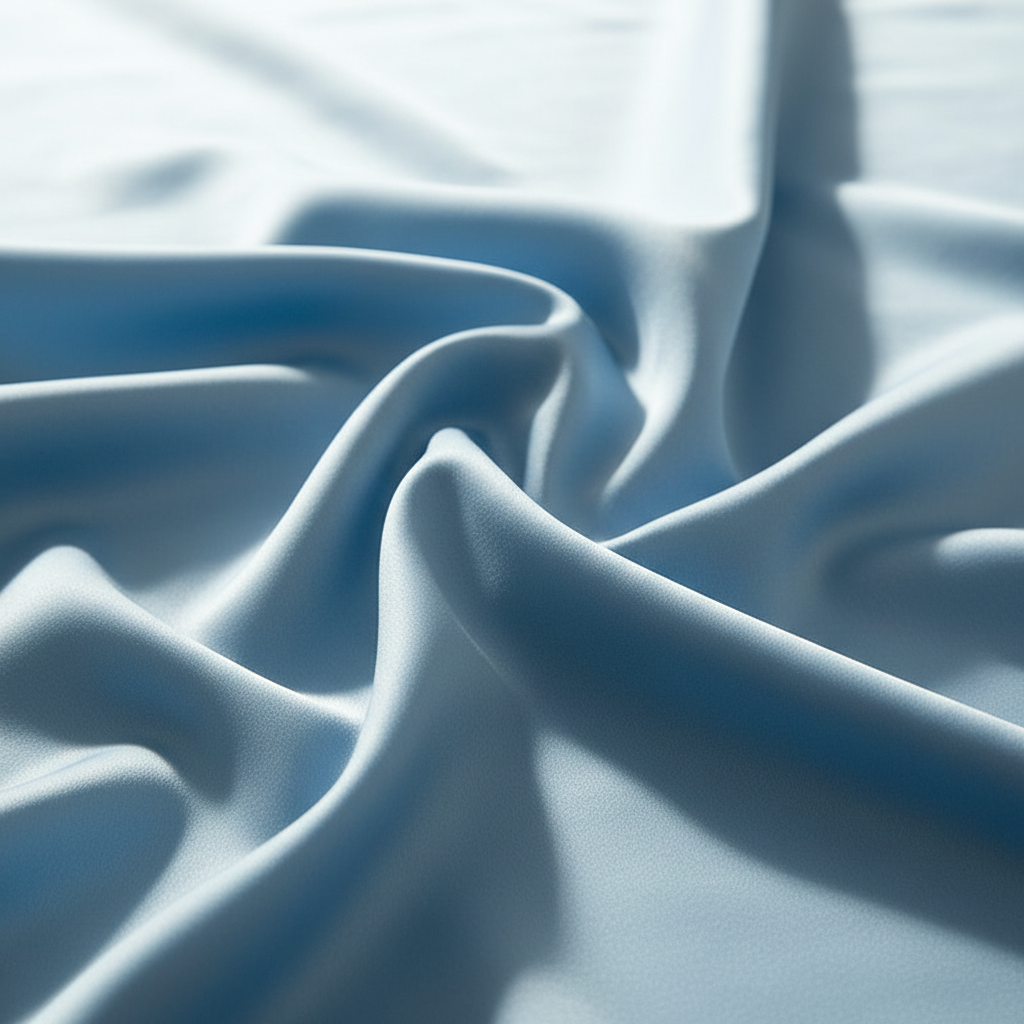 Close-up of light blue fabric with soft folds