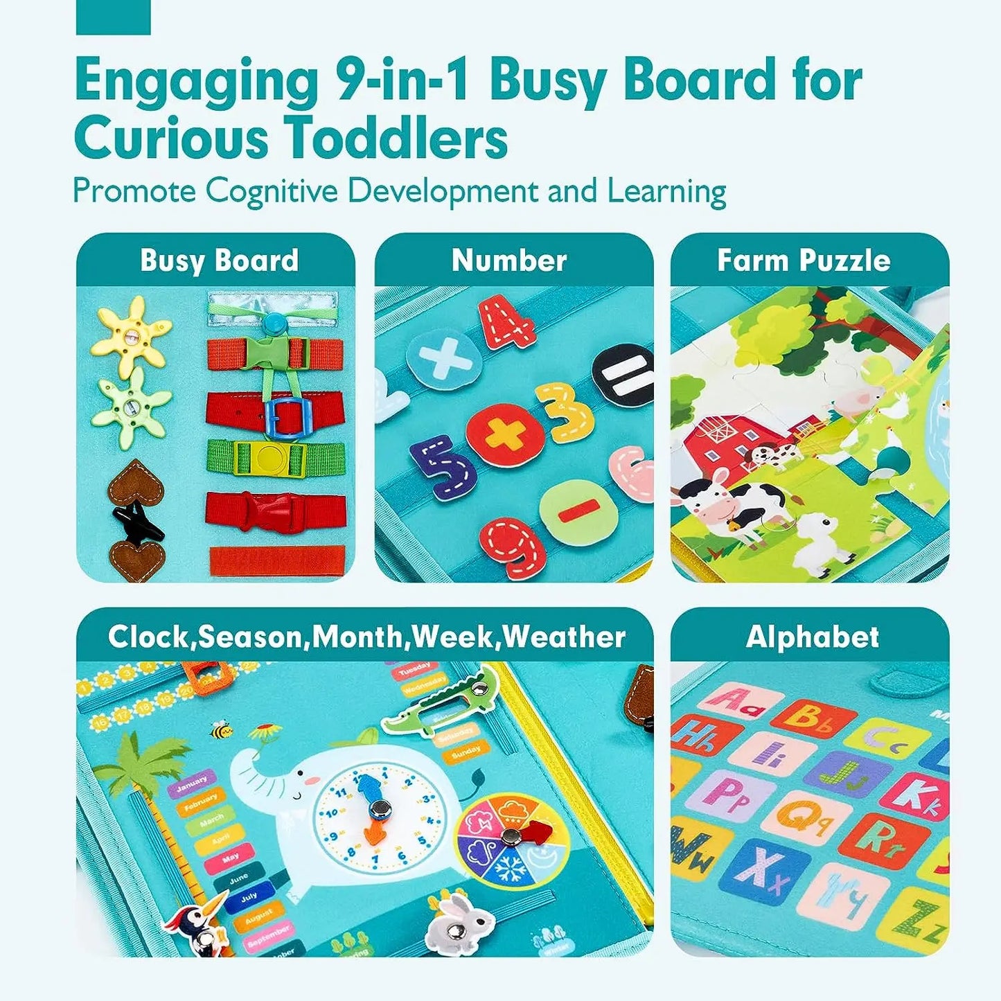 TinyTrek 8-Page Sensory Busy Book | Premium Toddler Fine Motor Skill Activity Board