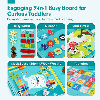 TinyTrek 8-Page Sensory Busy Book | Premium Toddler Fine Motor Skill Activity Board