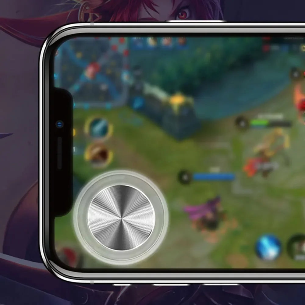 Phone with gaming controller app overlay on a game screen