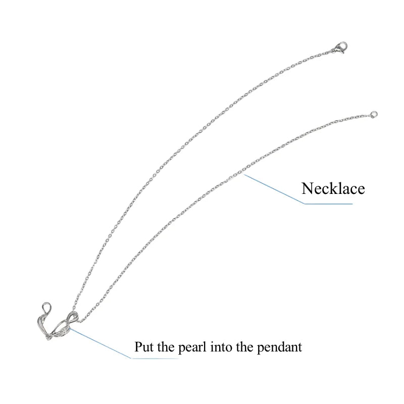 Diagram of a necklace with a pearl being put into a pendant on a white background