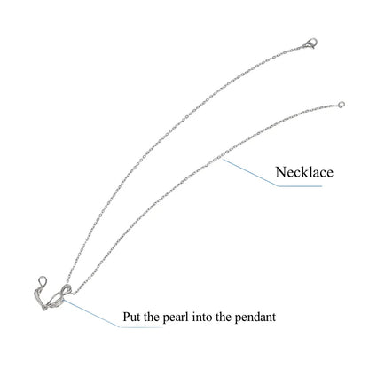 Diagram of a necklace with a pearl being put into a pendant on a white background