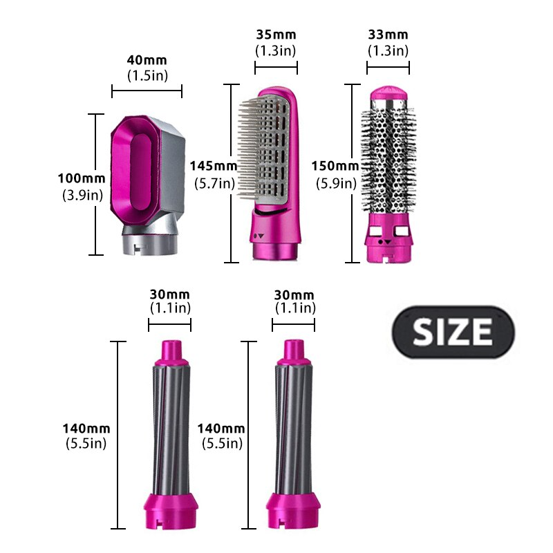 Hair styling tool with measurements on a white background