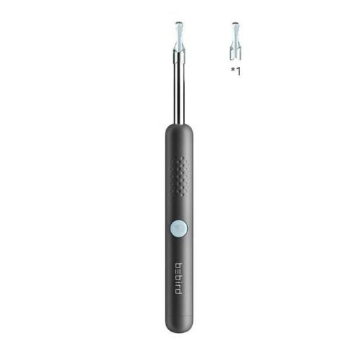 Black electronic tool with a small white component on a white background