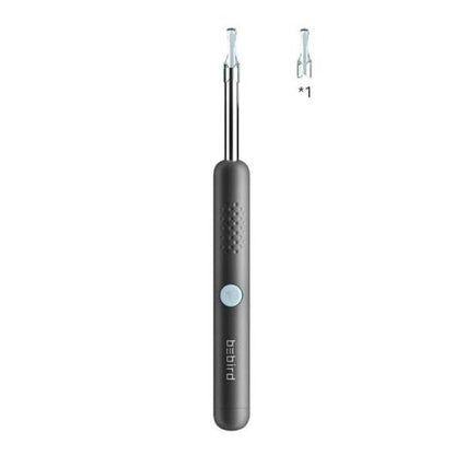 Black electronic tool with a small white component on a white background