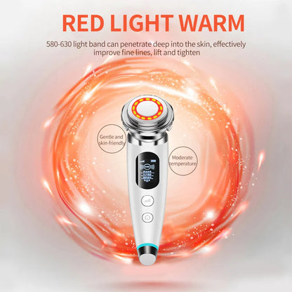Skin care device with red light therapy on a white background