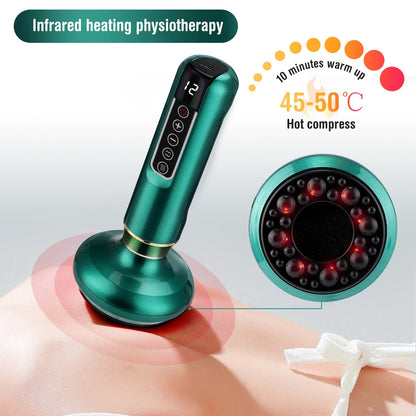 Green infrared heating physiotherapy device on a white background