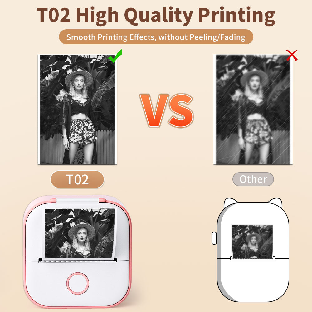 Comparison of T02 high quality printing with smooth effects on a beige background.