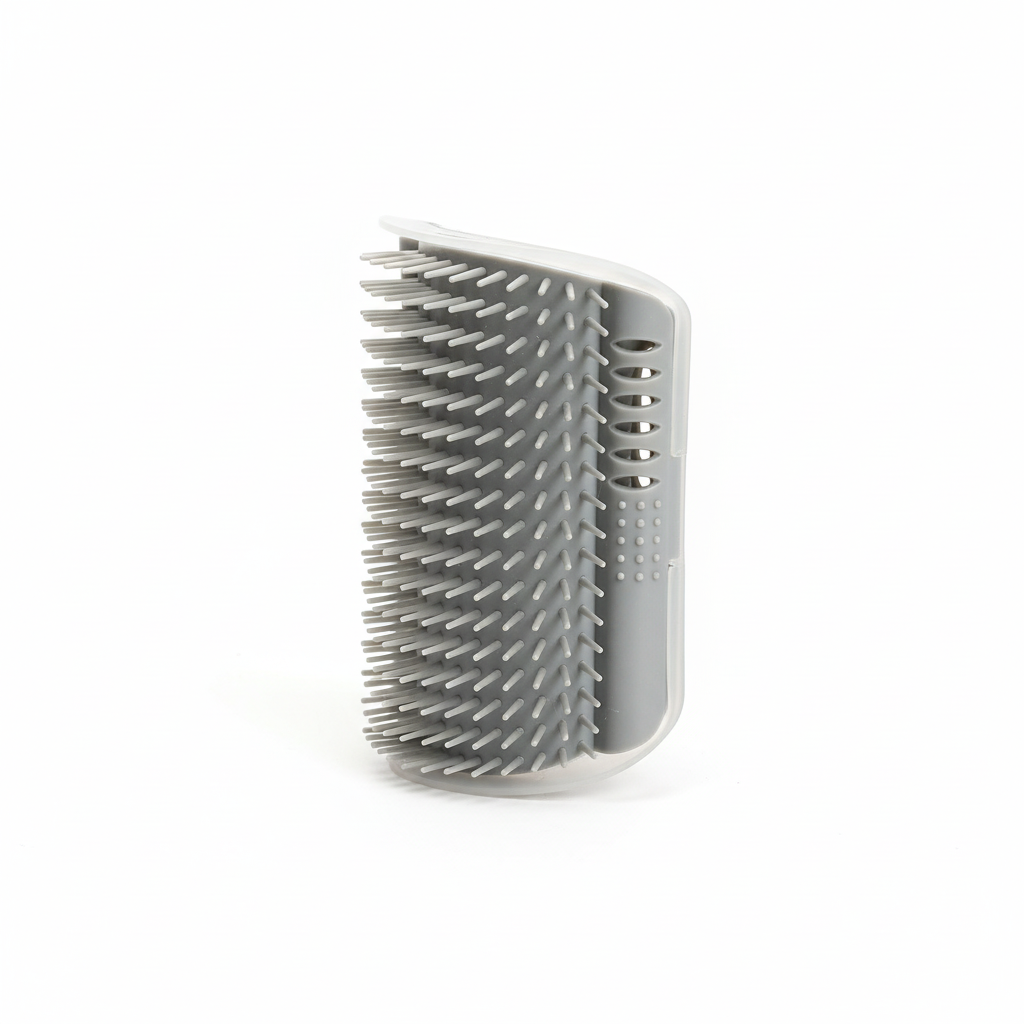 Gray pet grooming brush on a white background