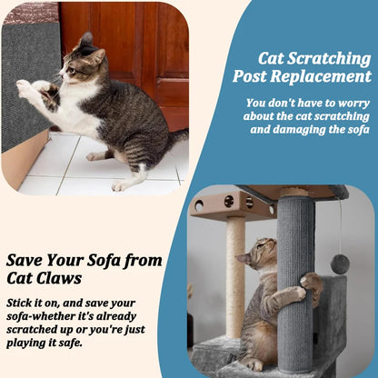Cat scratching post replacement product with text on saving a sofa from cat claws.