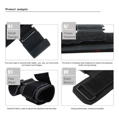 Black wrist support with features highlighted on a white background